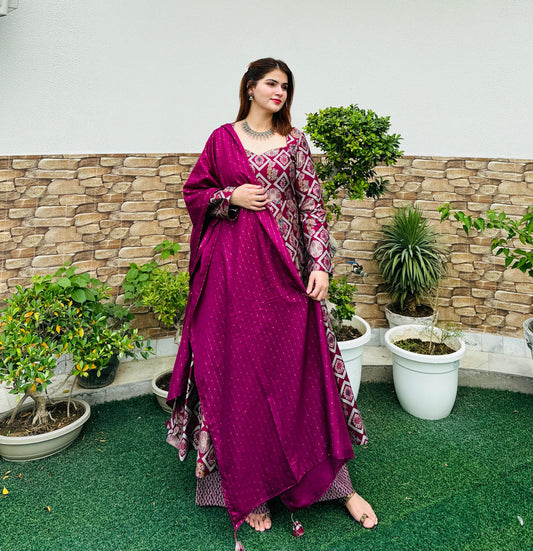Regal Radiance Foil Print Anarkali Set